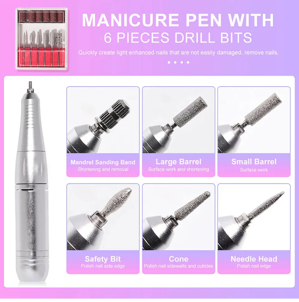 45000RPM Electric Nail Drill Machine Professional Nail Drills for Gel Nails Polish Rechargeable Portable Nail File Manicure Tool