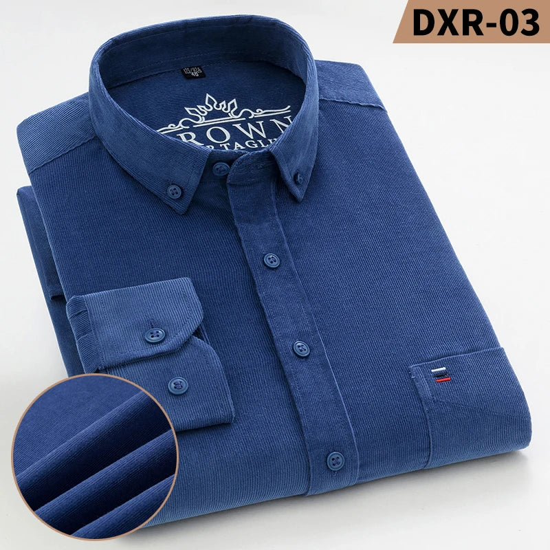 Corduroy Shirt For Men 100 Percent Cotton Long Sleeve Regular Fit Office Ready With Pocket Premium Casual