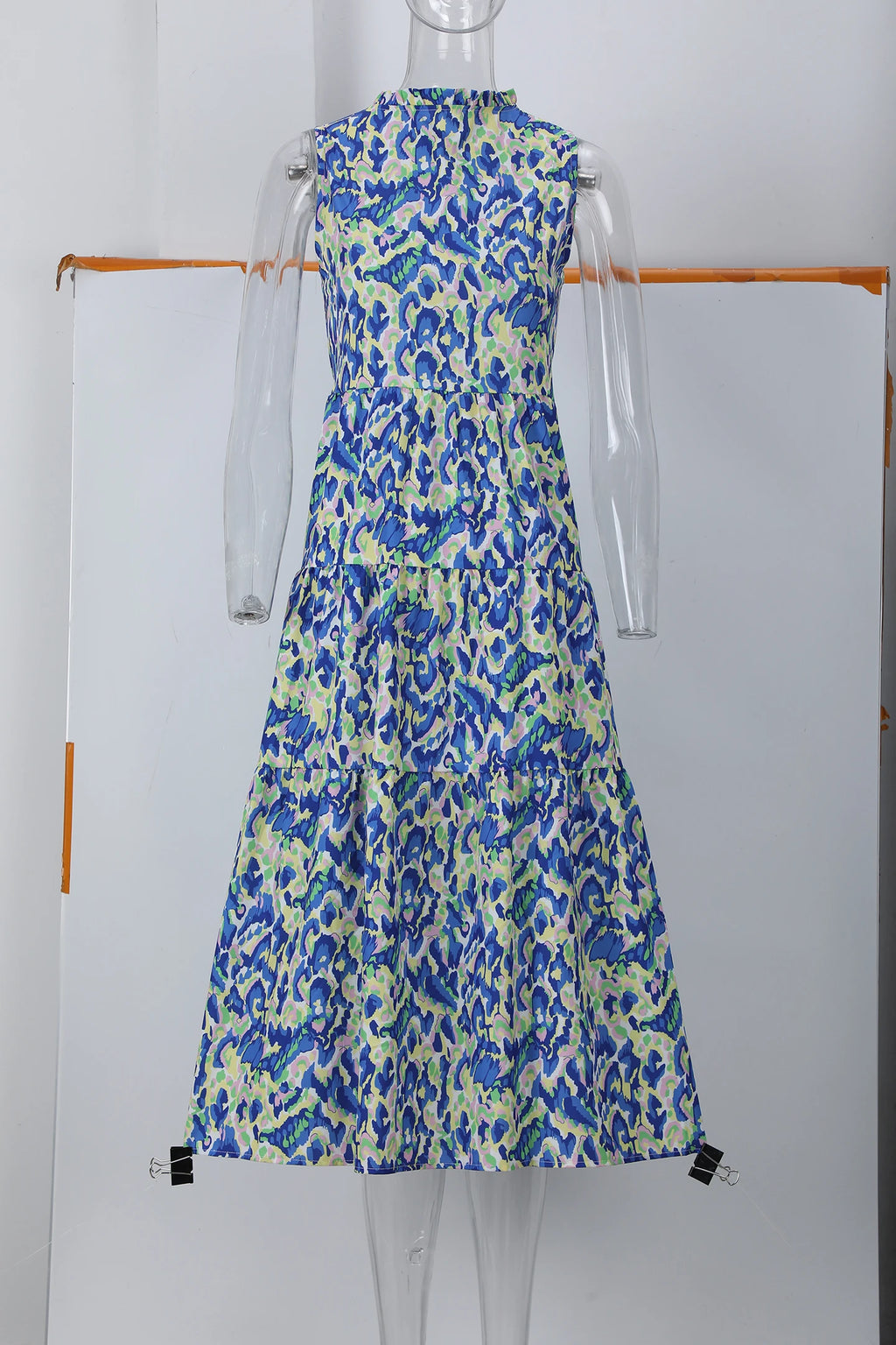 New European and American Summer Cross-border Seaside Vacation Mid to Long Sleeveless V-neck Tassel Abstract Print Dress