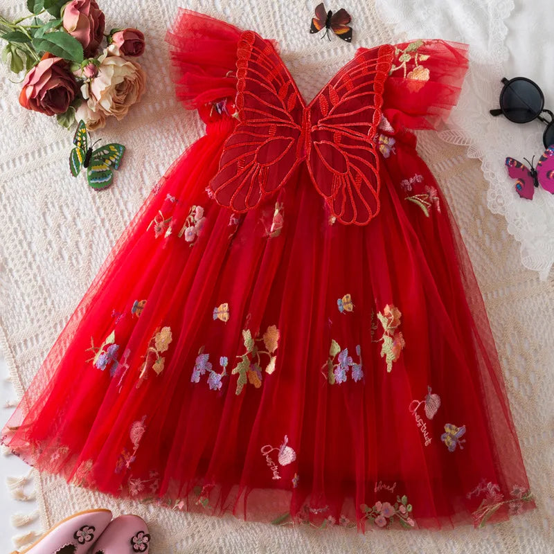 2026 All New Summer Tulle Toddler Girls Princess Dress 3D Butterfly Floral Embroidery Puff Skirt Girl's Party Gift Dress
