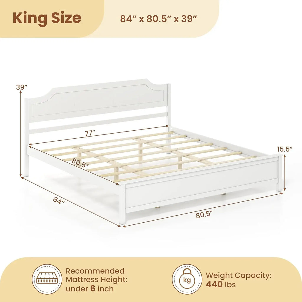 King Wooden Bed Frame with Headboard & Slat Support, Customized