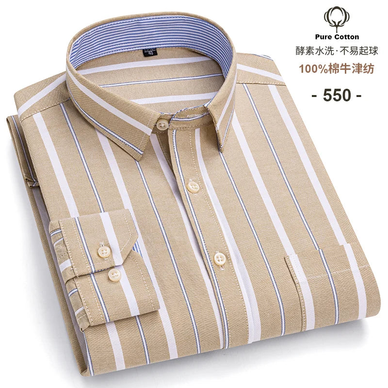 Men's Long Sleeve Plaid Oxford Shirt - 100% Cotton Button-Down