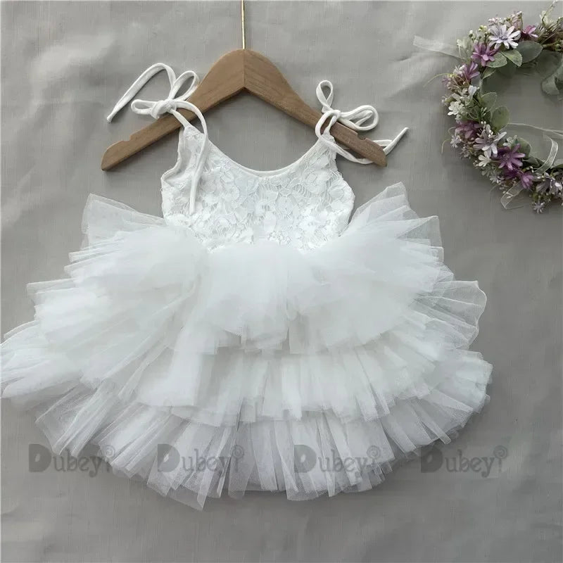 Toddler Girls Lace Tutu Dress for Kids Lovely Layers Ruffles Vestidos Fashion Baby Birthday Party Gown Boutique Wear