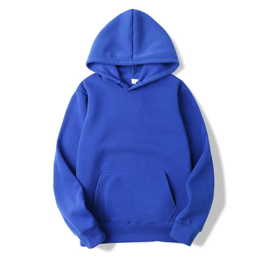 Men's Plain Fleece Pullover Hoodie - Solid Color Polyester