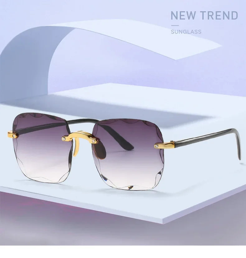 New Rimless Women's Sunglasses Fashion Gradient Lenses Sun glasses Lady Vintage Alloy Legs Classic Designer Shades UV400