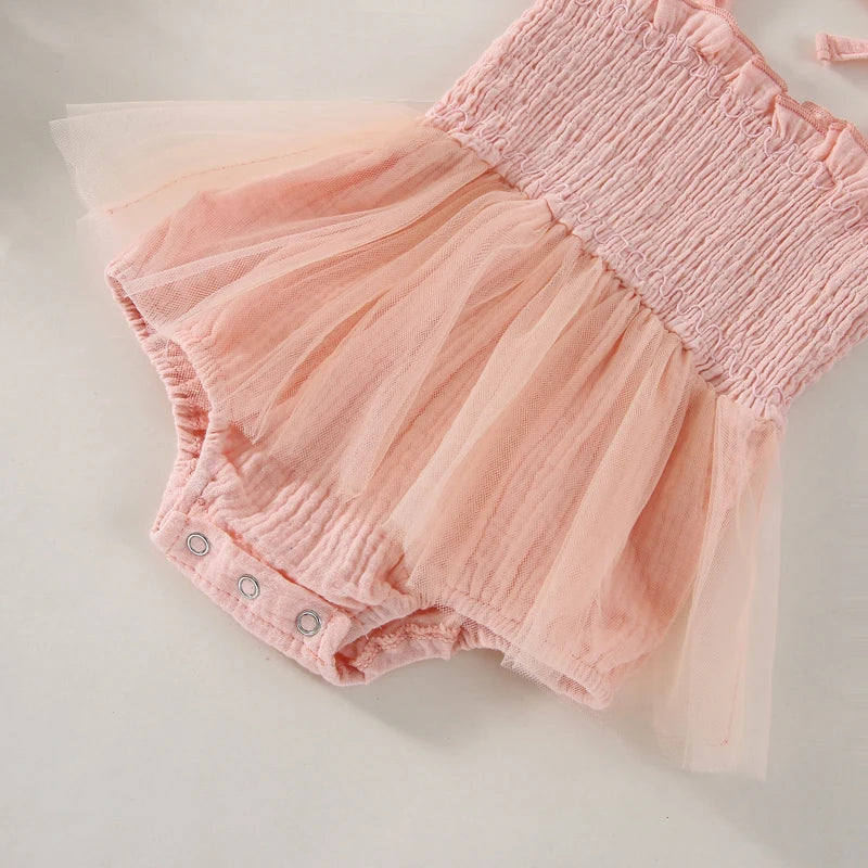 Summer Baby Romper Set Cotton Sleeveless Toddler Princess Tulle Dress Infant Girls Bodysuit Baby Jumpsuit And Headband