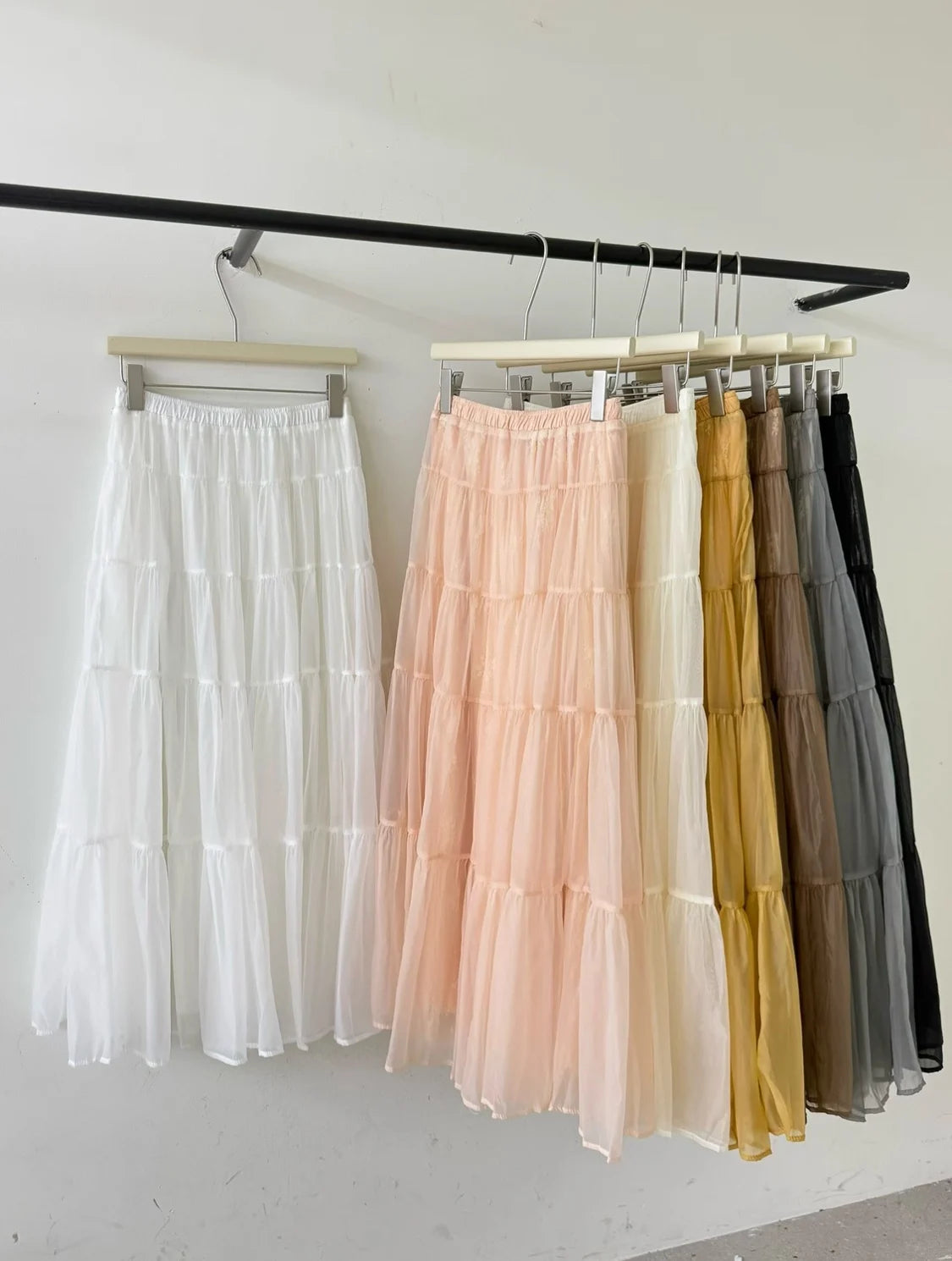 Summer New Style Women's Midi Skirt Cake Skirt Loose Fit High Waist Polyester Fiber Splice Sweet  Color Maxi Half-length