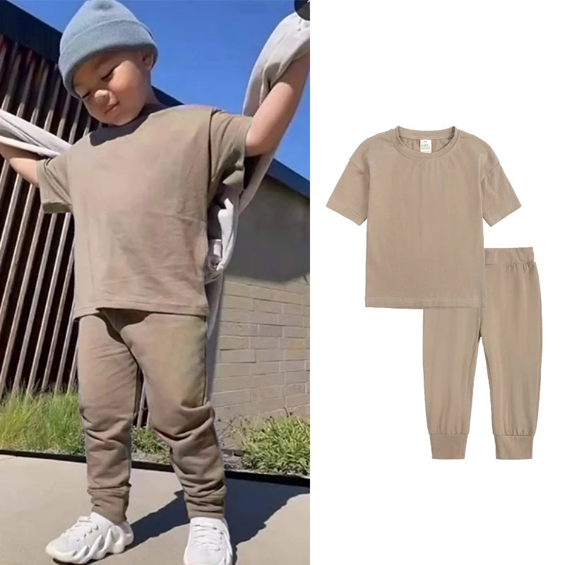 Kids Tales Toddler Unisex Cotton Short Sleeve T-Shirt and Pants Set
