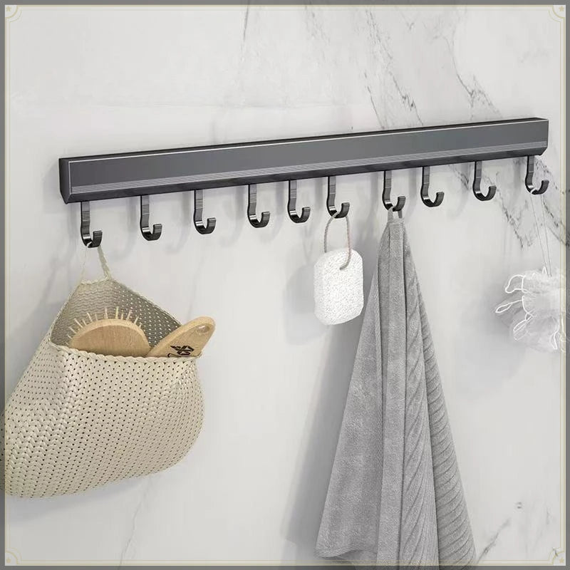 Gancho de cocina sin perforaciones, montaje en pared, organizador de almacenamiento de aluminio, fuerte capacidad de carga, soporte multifuncional para utensilios de cocina