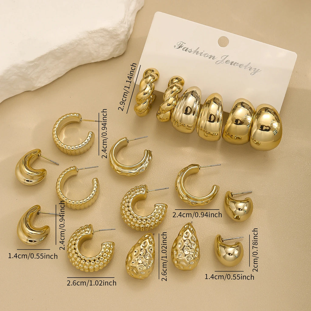 Punk Exaggerated CCB Water Drop Stud Earrings Vintage Irregular C-shaped Hoop Earring Stylish Women's Daily Party Jewelry