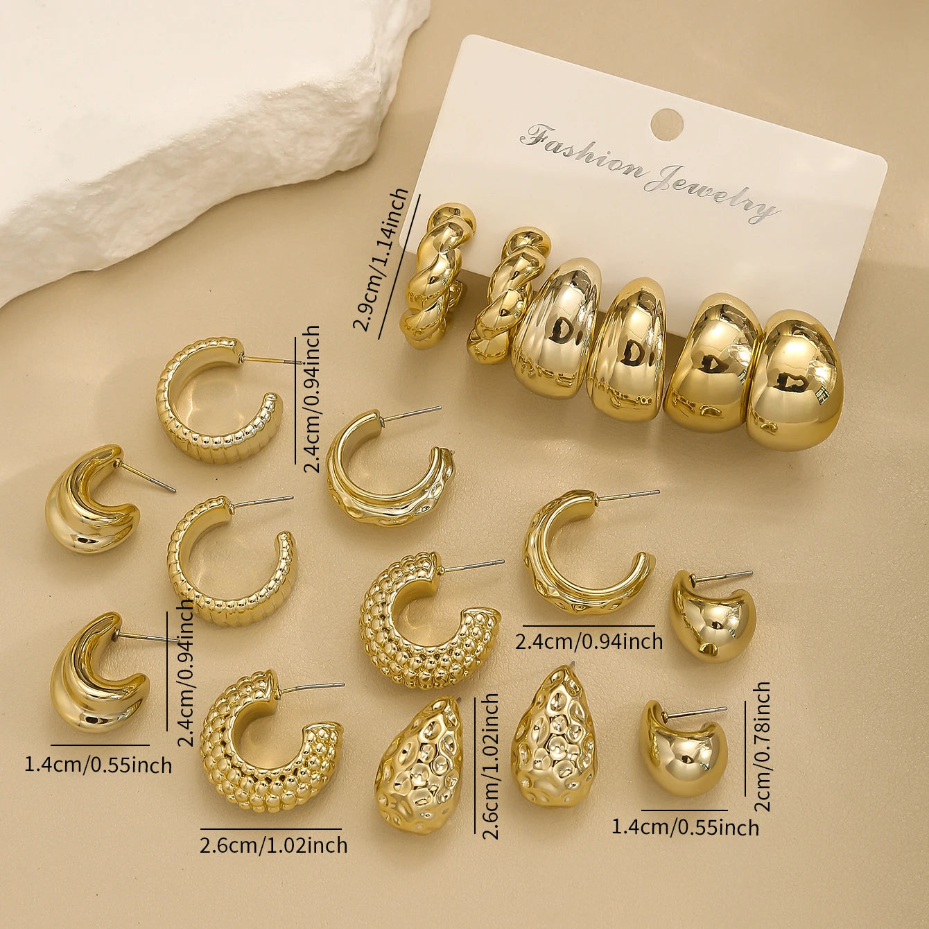 Punk Exaggerated CCB Water Drop Stud Earrings Vintage Irregular C-shaped Hoop Earring Stylish Women's Daily Party Jewelry