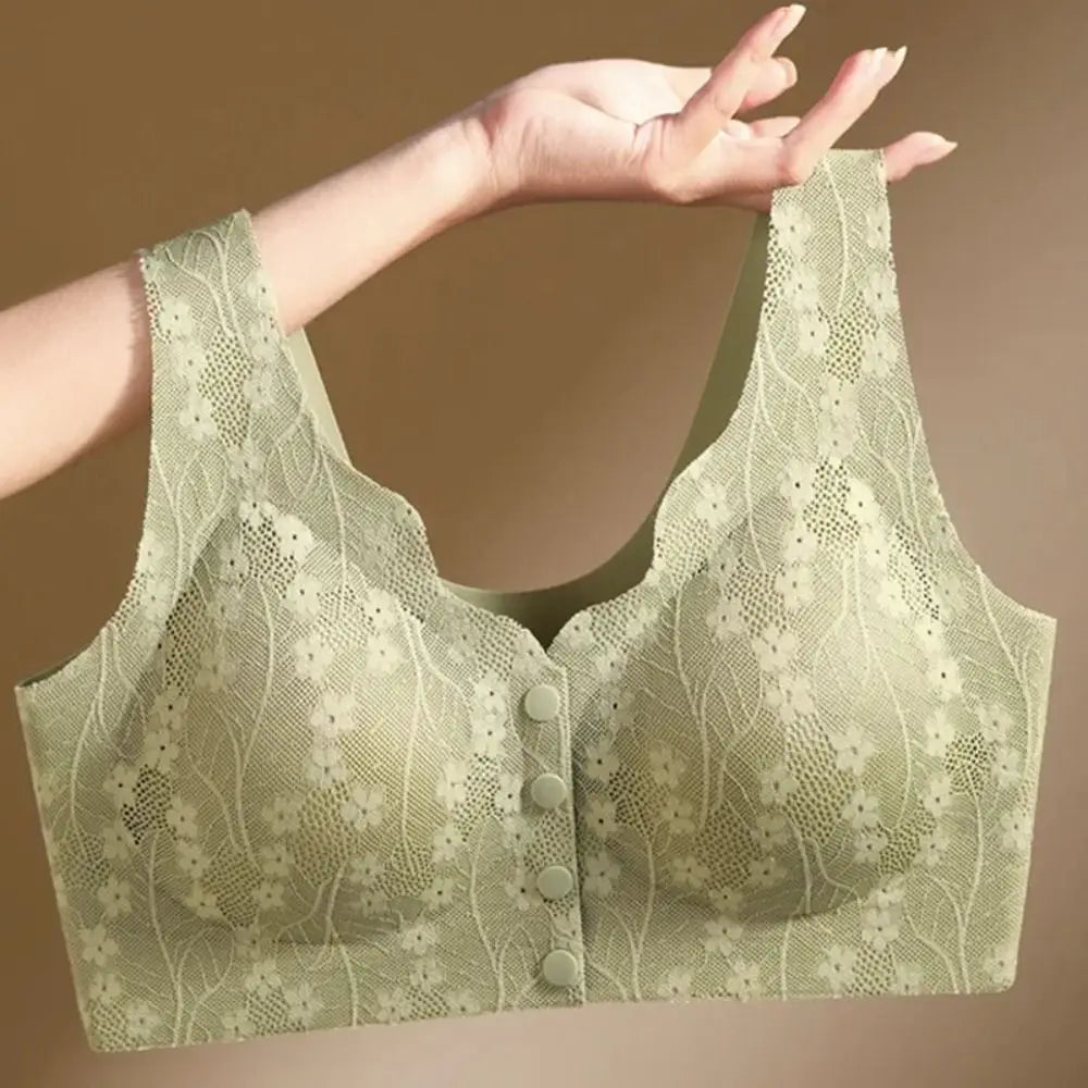 Without Steel Ring Sexy Lace Underwear Comfortable Thin Tank Top Bra Wireless Floral Printed Bras for Older Women Seniors