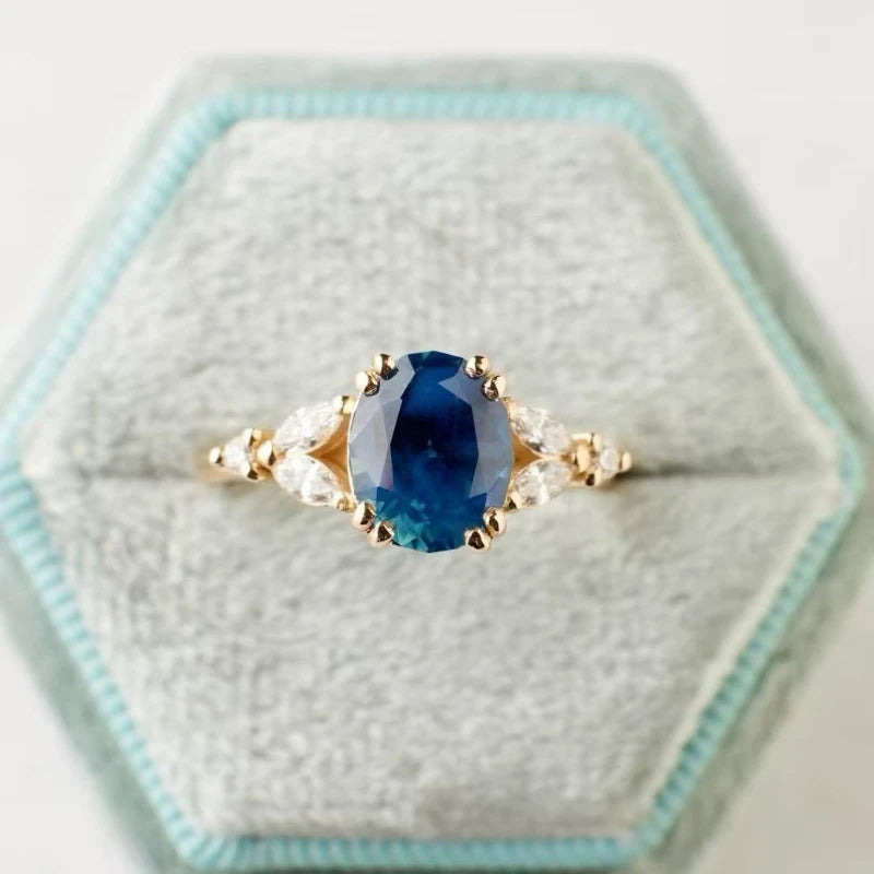 European And American New Minimalist Inlaid Blue Zircon Women'S'S Ring