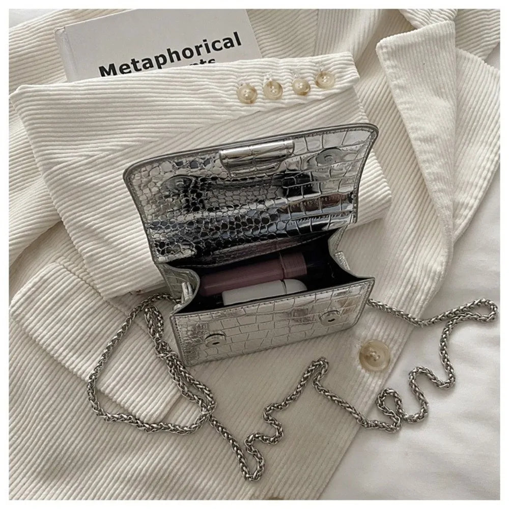 Fashionable Chain Strap Square Bag Solid Color PU Leather Crossbody Bag Tote Bag Women