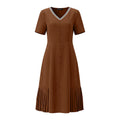 2026 ZANZEA Women Summer Sundress Patchwork Dress Elegant V Neck Short Sleeve Work Dresses Buttons Up Midi Robe Pleated Vestidos