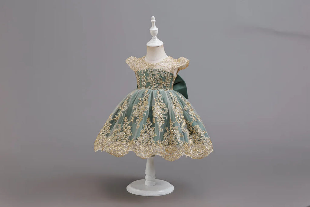 HETISO Children's Dress Princess Embroidery Lace Flower Girls Holiday Party Ball Gown Little Kids Summer Costume 1-6Y