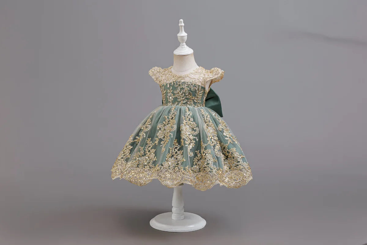 HETISO Children's Dress Princess Embroidery Lace Flower Girls Holiday Party Ball Gown Little Kids Summer Costume 1-6Y