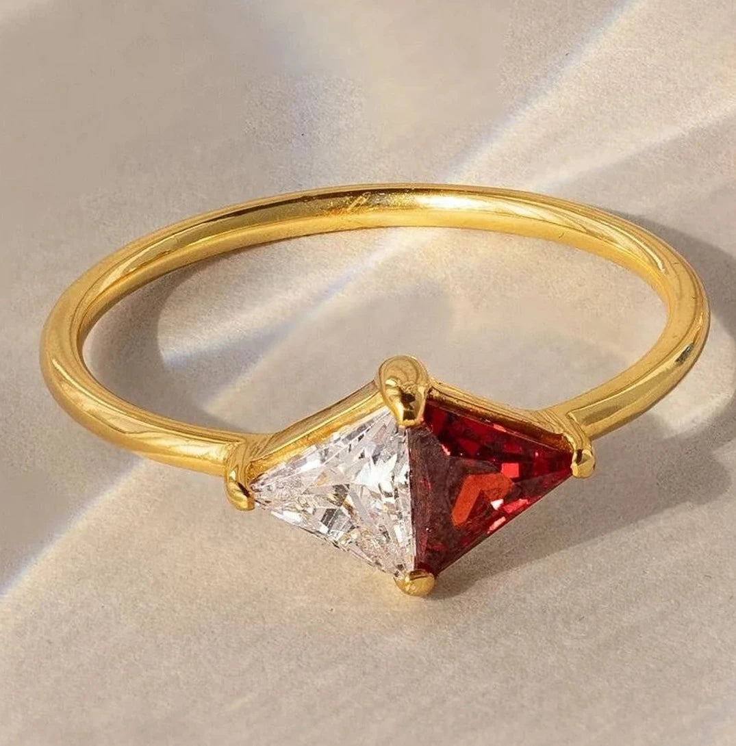 Minimalist Two Tone Geometric Ring for Women Dainty Triangle Gemstone Gold Plated Stainless Steel Ring Colorful Trendy Jewelry