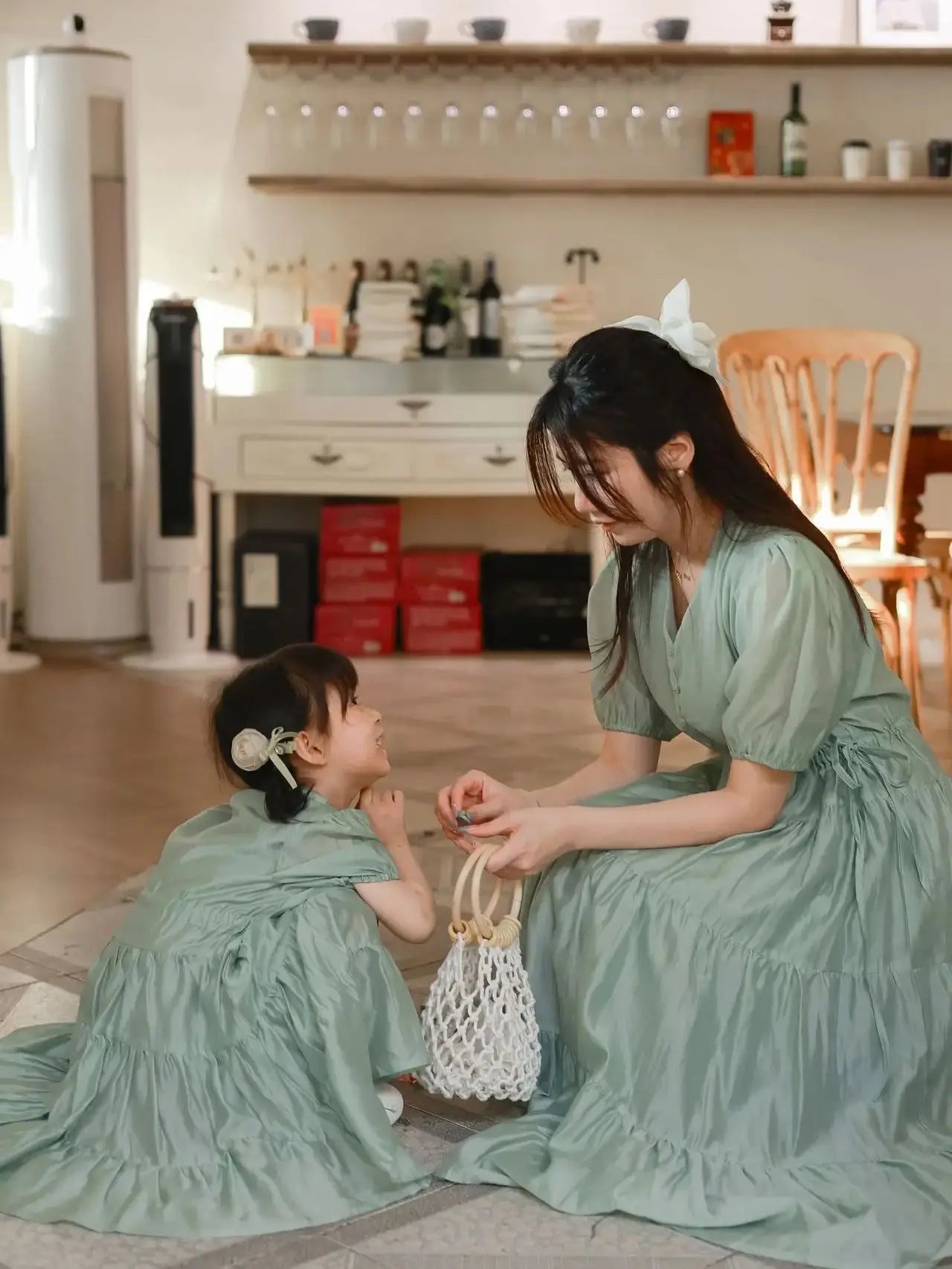 Family Matching Clothes Summer Dress Mother Daughter Solid Short Sleeve Dress Women Elegant Dress Girl Birthday Dress