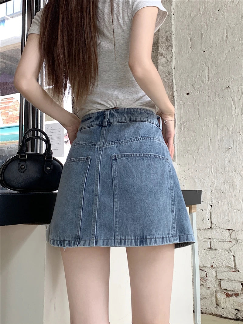 Elegant American Style High Waist A-Line Denim  Skirt Women's Fashionable Slimming Short Skirt Pants Skirt