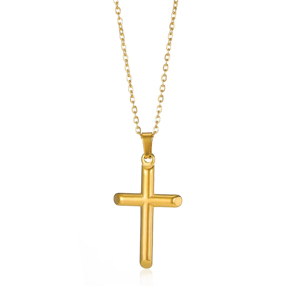 Stainless Steel Jesus Cross Necklace For Women'S Men Gold Color Caravaca Angels Crucifix Charm Choker Rapper Jewelry Hip Hop