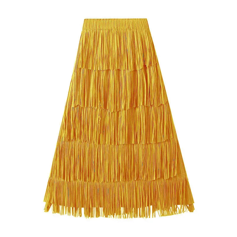 ARBXD Women's Pleated A-line Skirt - Casual Solid Mesh Ankle-Length