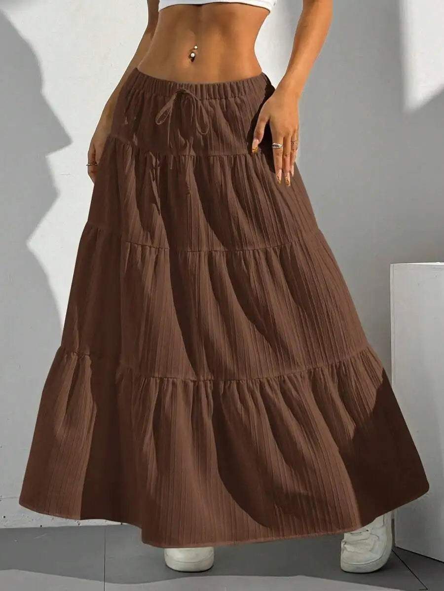 Plus Size New Spring/Summer Women's Half length Skirt with Strap Splicing, Large Swing Skirt, Loose Long Skirt