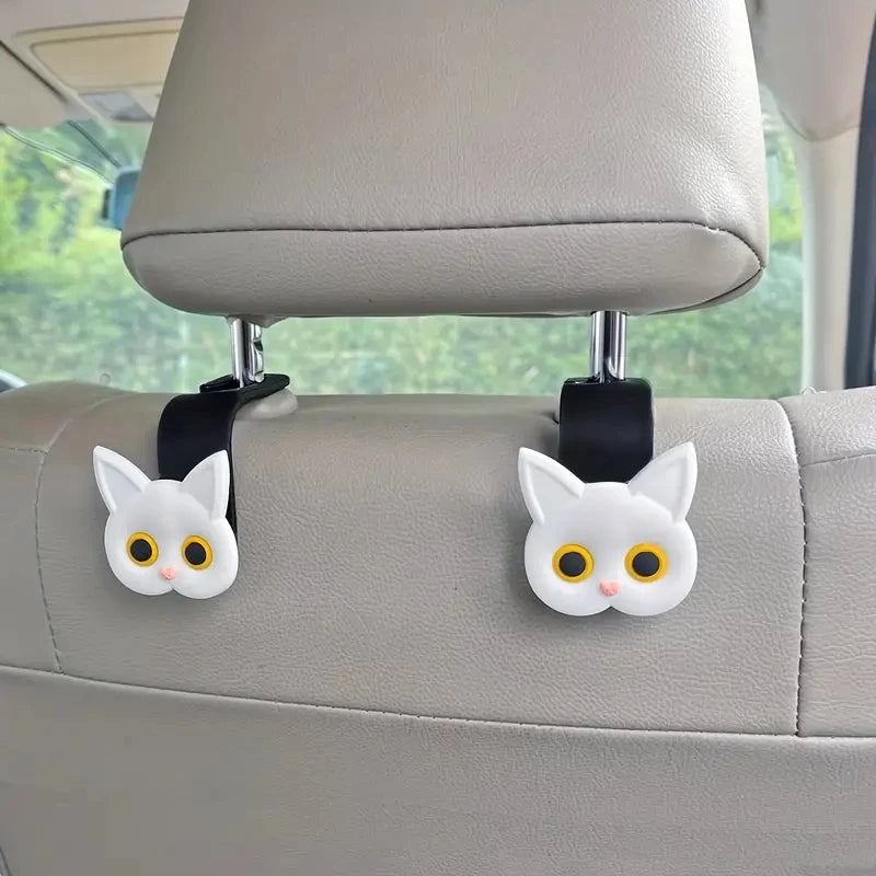 3D Cartoon Cat Car Seat Headrest Hooks - Universal Storage, 2pcs