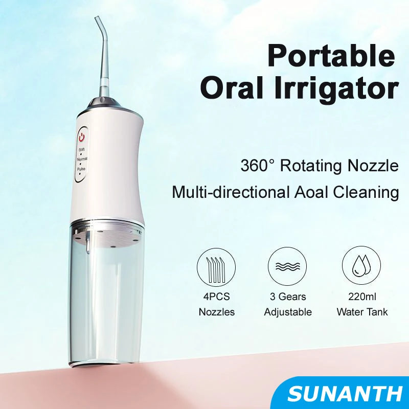 220ML Portable Oral Irrigator Mouth Washing Machine Dental Water Flosser 3 Modes 4 Jet Tips Electric Teeth Cleaning Machine