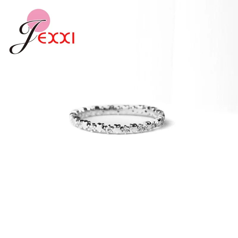 Luxury Original Delicate Solid 925 Silver Needle Stars Finger Ring Authentic Real Clear Cz Jewelry For Women'S Wedding