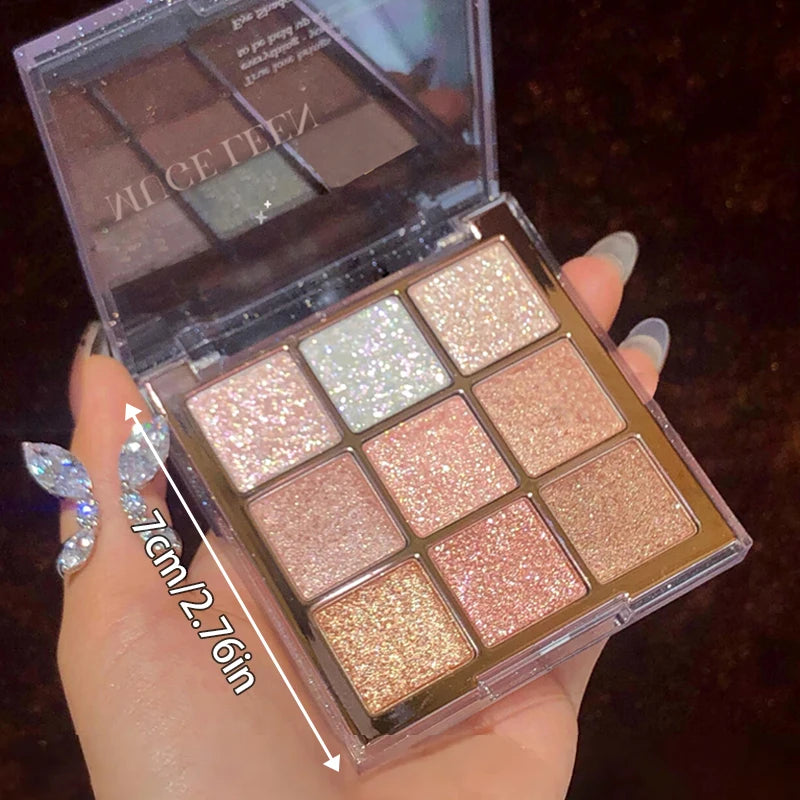 9-Color Glitter Eyeshadow Palette - Long-Lasting Rose and Pink Shades, Metallic Finish, Matte and Shimmer Effects, High Color Payoff, Long-Lasting, Easy to Blend, Pink Gold Brown