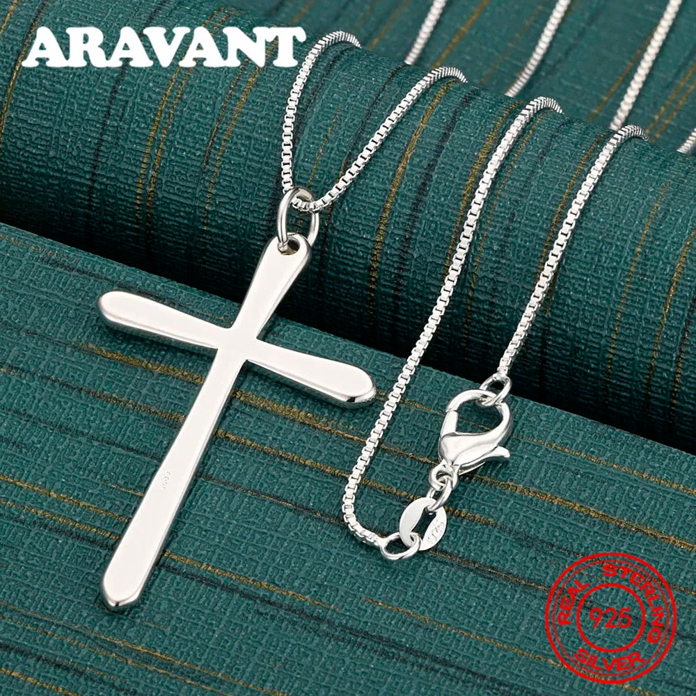 925 Sterling Silver Polished Large Cross Pendant Necklace - Exquisite And Cute Wedding Jewelry