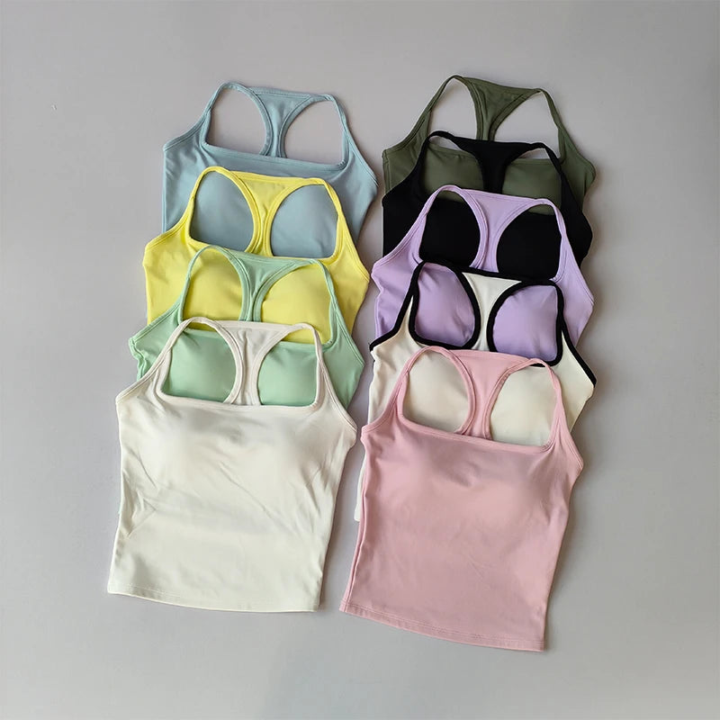 Sports and Fitness Vest with Chest Pad Summer Shockproof Beauty Back Nude Feeling Suit Pilates Training Yoga Top Yoga Clothing
