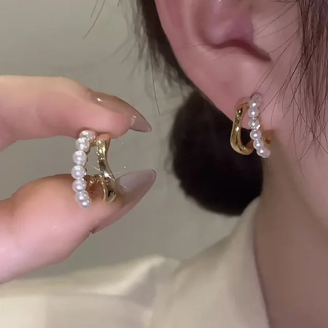 Upscale 14K Gold Jewelry Real Gold Earrings Zircon Pearl Twist Luxury Stud Earrings For Women'S Brincos Pendientes Bijoux