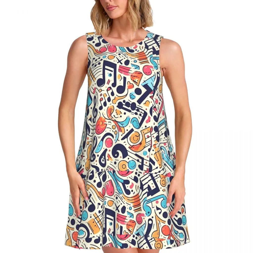 Music Note Colour Style Dress Boho Dresses Spring Aesthetic Oversized Tank Dress New Arrival Female Printed Vestido