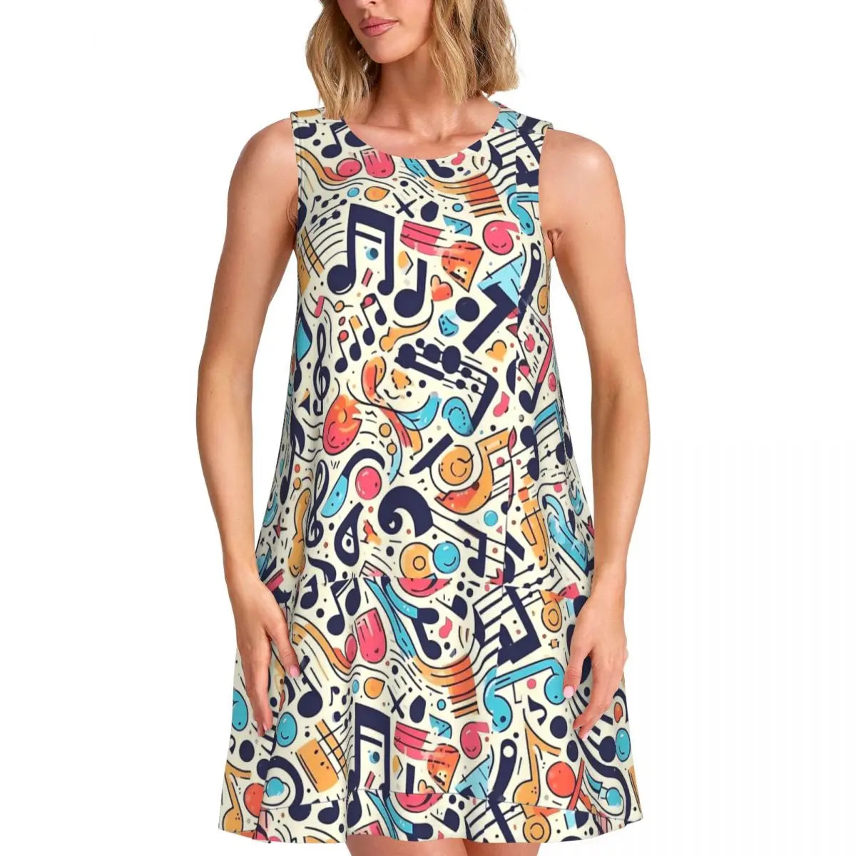 Music Note Colour Style Dress Boho Dresses Spring Aesthetic Oversized Tank Dress New Arrival Female Printed Vestido