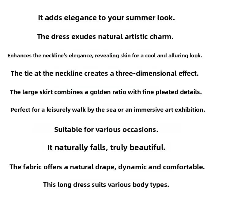 Summer Breeze New Style Folded Hem Strap Dress French Vacation Cool Neck Hanging Skirt Long A-Line Gown round Neck Sleeveless