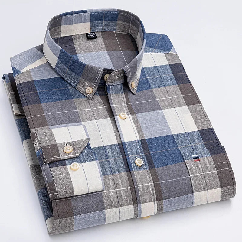 Pure Cotton Oxford Mens Shirt Long Sleeve Casual Plain Solid Regular Fit Classic Dress Shirt For Men