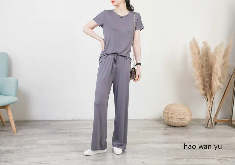 Women's Modal Pajama Set - Wide Leg Pants Casual Lounge Wear