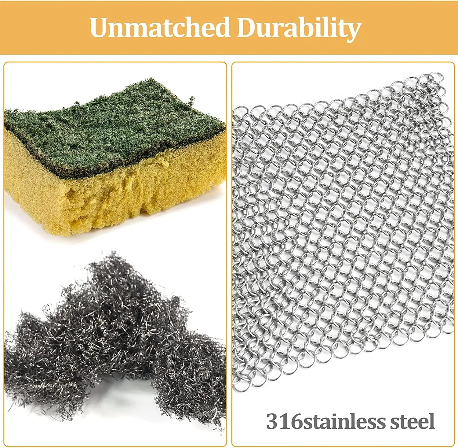 Leeseph Kitchen Cleaning Ring Stainless Steel Cleaner Chainmail Scrubber Accessories Reusable Washing Net Cleaning Tool for Home