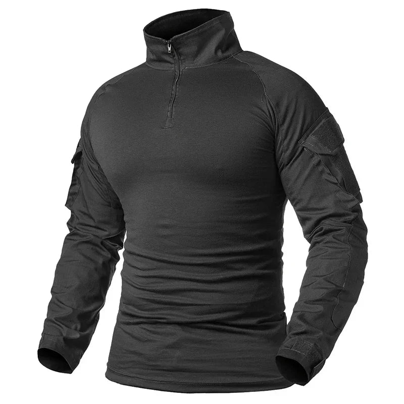 Outdoor Long Sleeve Tactical Shirts Combat Shirt 1/4 Zipper Ripstop Cotton Wear-Resisting Camo Airsoft T Shirts Men Clothing
