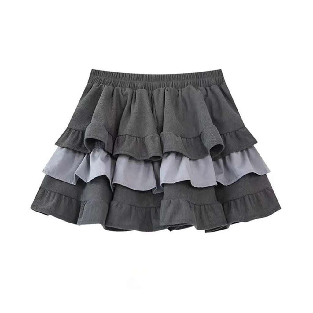 Ballet Style Light Beige Corduroy Puffy Skirt Women Spring Spicy Loose Waist Half Skirt Anti-Light Short Skirt