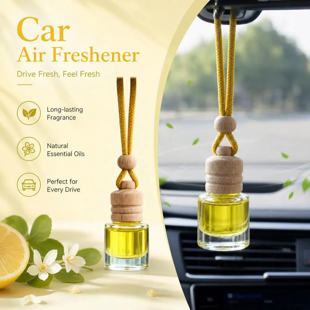 Hanging Car Air Freshener Refillable Glass Bottle Wooden Cap Essential Oil Diffuser Pendant Long Lasting Auto Perfume Ornament
