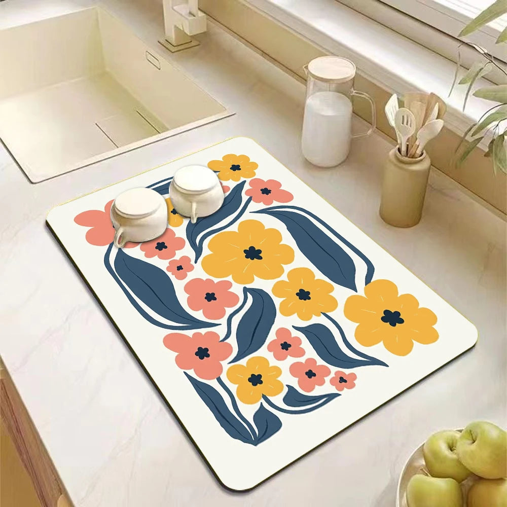 Absorbent Diatomite Dish Drying Mat - Anti-Slip Kitchen Drain Pad