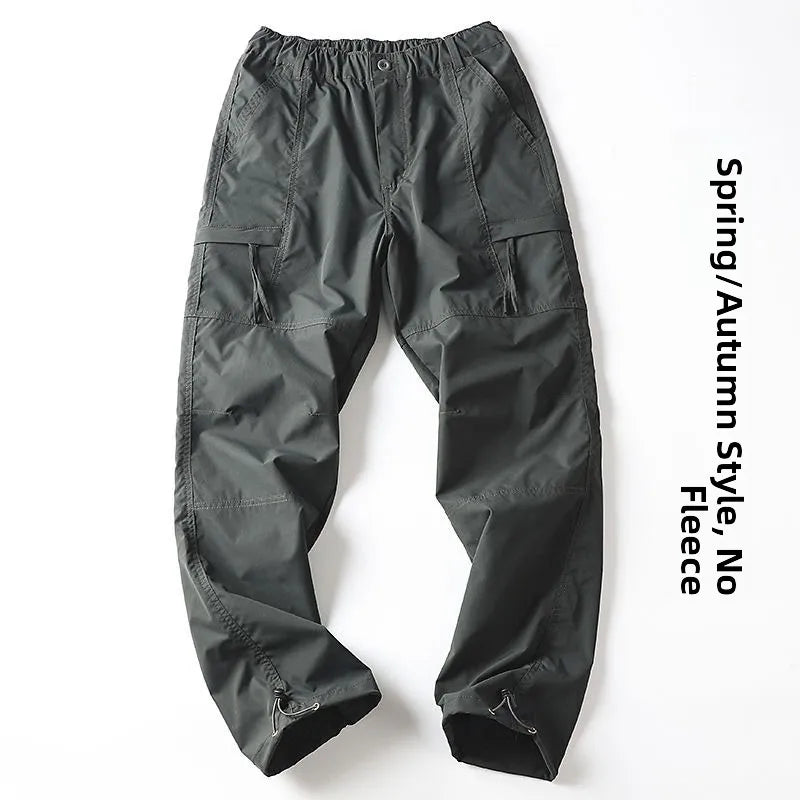 Outdoor Workwear Pants Men'S Loose Fleece Lined Thick Soft Hiking Mountain Climbing Windproof Waterproof Jacket Pants