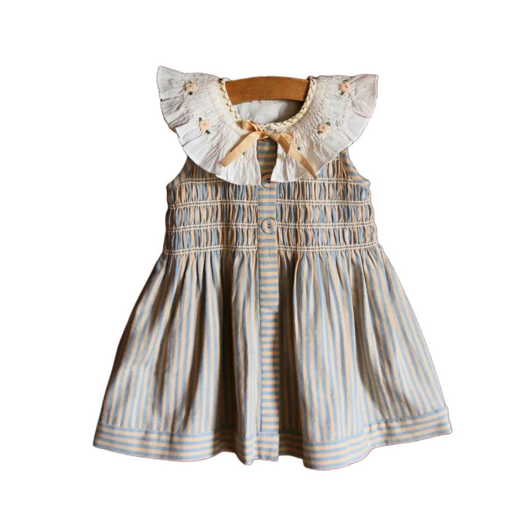 Children's Dress 2026 Summer New Product BD Girls Pastoral Embroidery Wrap Bubble Sleeve Shirt Skirt Princess Dress