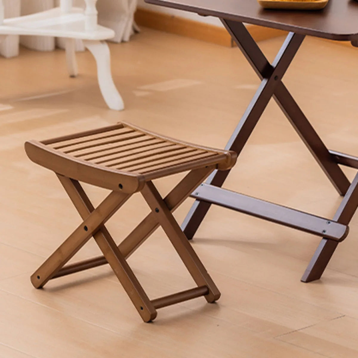 Portable Folding Bamboo Shower Stool - Spa-Style Foldable Bath Seat for Showering, Shaving, & Sauna Use, Natural Bamboo Design