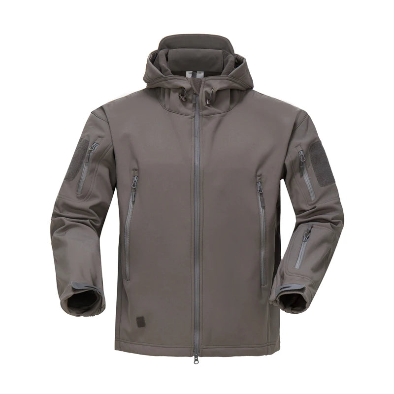 Men's Tactical Soft Shell Fleece Hiking Jacket - Hooded Windbreaker