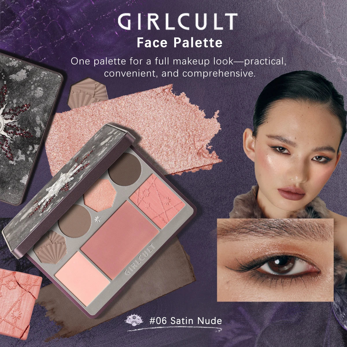 Girlcult Face Palette(04-06),Multi-Purpose,Fine Powder Texture,Smooth & Minimal Fallout,3D Sculpting Effect,Luxury Makeup