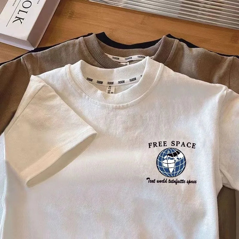 Kids Space Pattern T-Shirt Short Sleeve Crewneck Cotton Blend